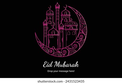 "Eid Mubarak" beautiful theme background of hot pink color with vector