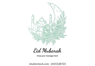 "Eid Mubarak" hermoso fondo del tema de la línea de color verde dibujado con vector
