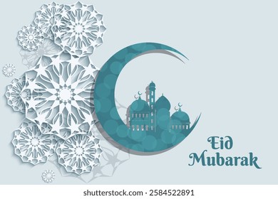 Eid mubarak beautiful wishes greeting with arabic decoration