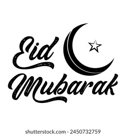 Eid Mubarak with black color lantern moon and star vector illustration.