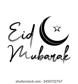 Eid Mubarak with black color lantern moon and star vector illustration.