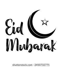 Eid Mubarak with black color lantern moon and star vector illustration.