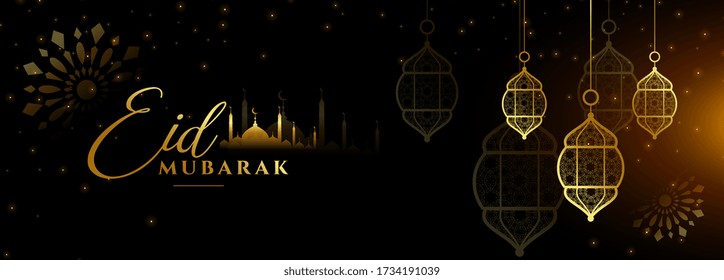 Eid Mubarak Black And Gold Festival Banner Design