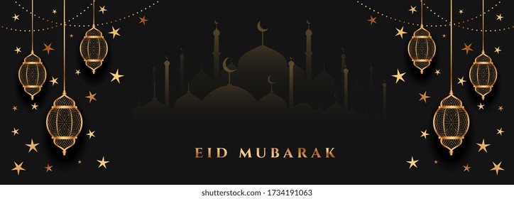 Eid Mubarak Black And Gold Festival Banner Design