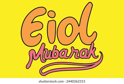 Eid Mubarak Black typography on yellow background, eid mubarak greeting card vector illustration design