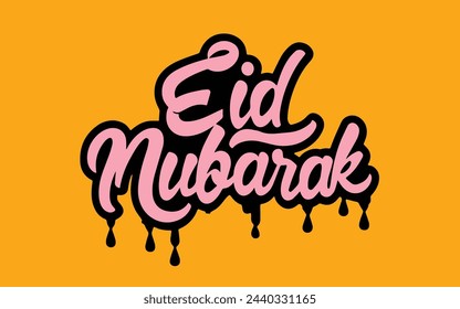 Eid Mubarak Black and White typography on yellow background