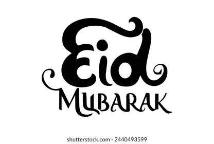 Eid Mubarak Black and White typography, Vector calligraphy  for your design. Eid Mubarak For greeting cards, posters, templates for paper cutout, laser cutting, outline, black and white vector file