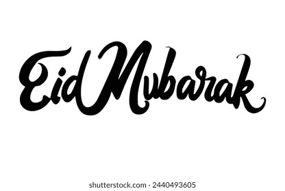 Eid Mubarak Black and White typography, Vector calligraphy  for your design. Eid Mubarak For greeting cards, posters, templates for paper cutout, laser cutting, outline, black and white vector file
