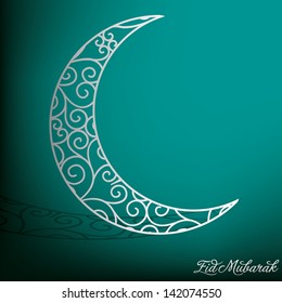 Eid Mubarak (Blessed Eid) filigree moon card in vector format.