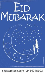 Eid Mubarak with blue background and moon 