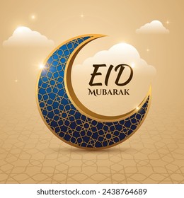 Eid Mubarak blue crescent moon vector design