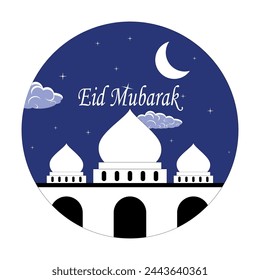 Eid Mubarak es azul. Estilo de dibujo. Cartel horizontal, tarjeta de felicitación, encabezado para el sitio web