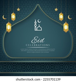 Eid Mubarak Blue Luxury Islamic Arch Background with Decorative Ornaments