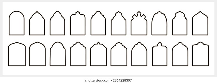 Líder de Eid Mubarak. Línea de arte dibujada a mano. Arco de Ramadán. Ilustración de material vectorial. EPS 10