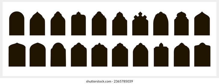 Eid Mubarak border clipart. Hand drawn art. Ramadan arc. Vector stock illustration. EPS 10
