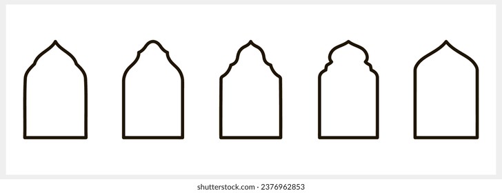 Líder de Eid Mubarak. Línea de arte dibujada a mano. Arco de Ramadán. Ilustración de material vectorial. EPS 10