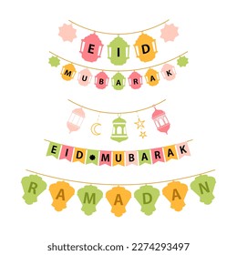 Eid mubarak bunting flag decoration party vector