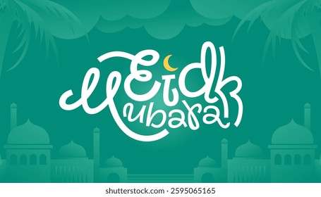 Eid Mubarak Calligraphy Banner With Simple Gradient Background Concept Concept