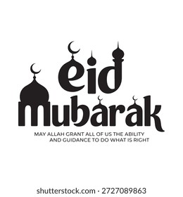 Caligrafia de Eid Mubarak com oração de bênção, Allah abençoe seu texto, projeto de saudação de celebração islâmica.