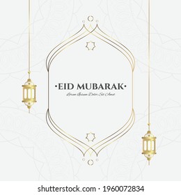 Eid Mubarak calligraphy with lanterns and floral designs luxury style. eid al fitr premium illustration template. islamic event luxury designs