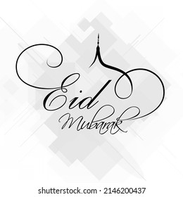 Eid Mubarak Kalligraphie auf weißem geometrischem Hintergrund.