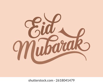 Eid Mubarak Caligrafia Vetor Design, Elegante Eid Greeting Card Artwork, Ilustração de Tipografia de Feriado Islâmico, Letra Eid Festiva Manuscrita, Roteiro Marrom Eid Mubarak Art.