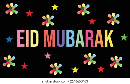 Eid mubarak card with colorful baloons.Vector illustration.