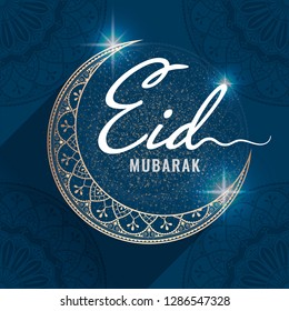 Eid Mubarak card with a crescent moon pattern background