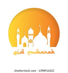 Eid Mubarak card design, Arabic calligraphy "Eid Mubarak" greeting means "blessed celebration". EPS 10 vector. Square format