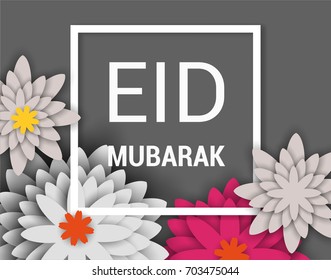 Eid Mubarak card flowery style. vector illustration