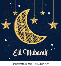 eid mubarak card with moon and stars