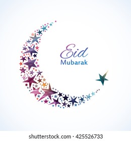 Eid Mubarak card. Ramadan greetings background. A colorful moon. Vector illustration