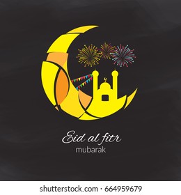 Eid Mubarak card. Ramadan greetings background. A colorful moon. Vector illustration