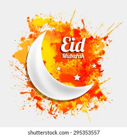 Eid Mubarak card. Ramadan greetings.Colorful watercolor splash vector  background.