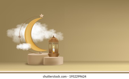 Eid Mubarak card Traditional Islamic lantern,Crescent moon and Star on gold background,Vector 3D background for Islamic religions,Ramadan Kareem,Eid al fitr,Eid al Adha,Happy Muharram,Islamic new year