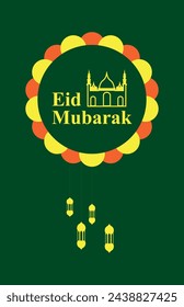 Eid Mubarak Card eid ul fitar greeting card Muslim festival, Happy Eid Mubarak, eid mubarak, islmic festival, traditional festivel card green card with yellow design 