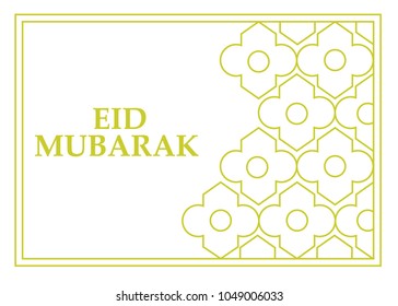 Eid mubarak card vector illustration. Outline style on gold color.