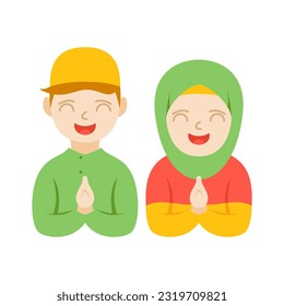 Eid Mubarak Cartoon Illustration. Eid Al Fitr Clipart Illustration For Card, Invitation, Ramadan, And Eid Poster Decoration. Islamic Element.