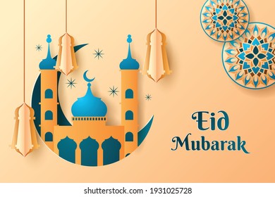 eid mubarak celebration background with a paper style