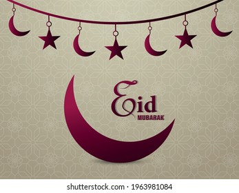 Eid mubarak celebration background with realistic moon