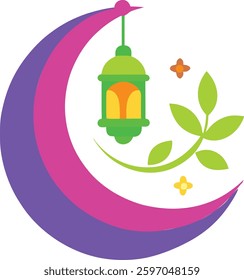 Eid Mubarak Celebration: Crescent Moon and Lantern Design