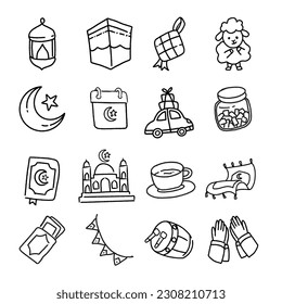 Eid mubarak celebración conjunto de doodle