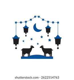 Eid Mubarak Celebration Illustration, Islamic Lanterns and Mosque Vector design

