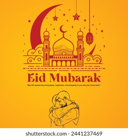 Eid Mubarak Celebration in Islamic hugging Greetings Template