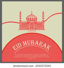 Celebración de Eid Mubarak: diseño moderno de póster de vectores con toque estético retro - arte islámico contemporáneo de felicitación de fiesta
