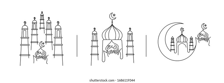 Eid Mubarak celebration- Mosque. banner, scroll,  sticker, badge, price tag, poster. Vector illustration.