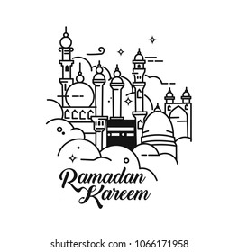 Eid Mubarak celebration- Mosque. Vector illustration.