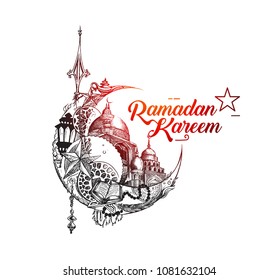 Eid Mubarak celebration- Mosque. Vector illustration.