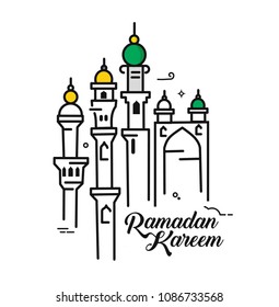 Eid Mubarak celebration- Mosque. Vector illustration.