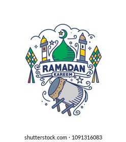 Eid Mubarak celebration- Mosque. Vector illustration.